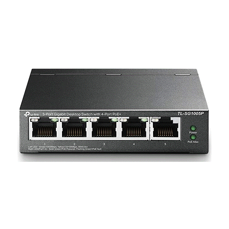 5-Port Gigabit Desktop Switch with 4-Port PoE, 5 Gigabit RJ45 ports including 4